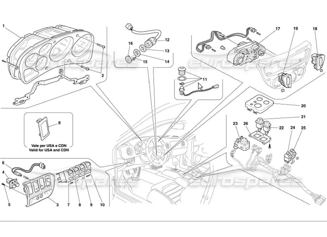 ferrari 360 modena instrumentos del tablero diagrama de piezas