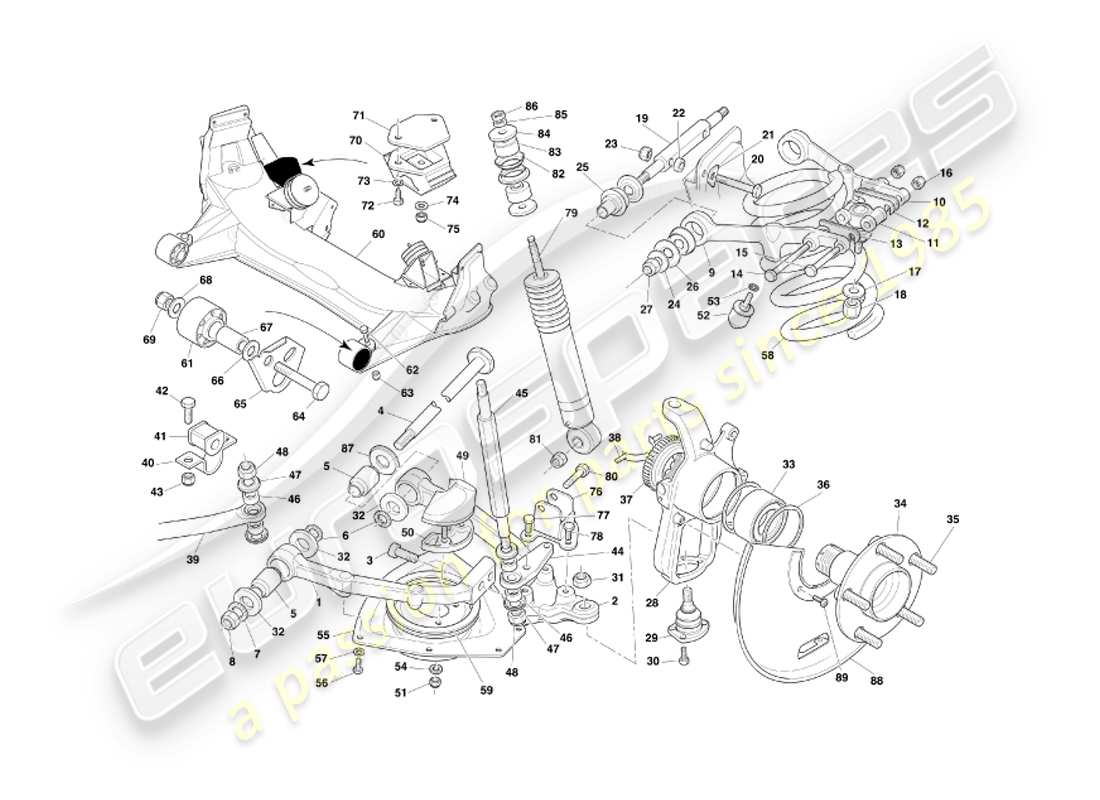 aston martin db7 vantage (2002) diagrama de piezas de la suspensión delantera