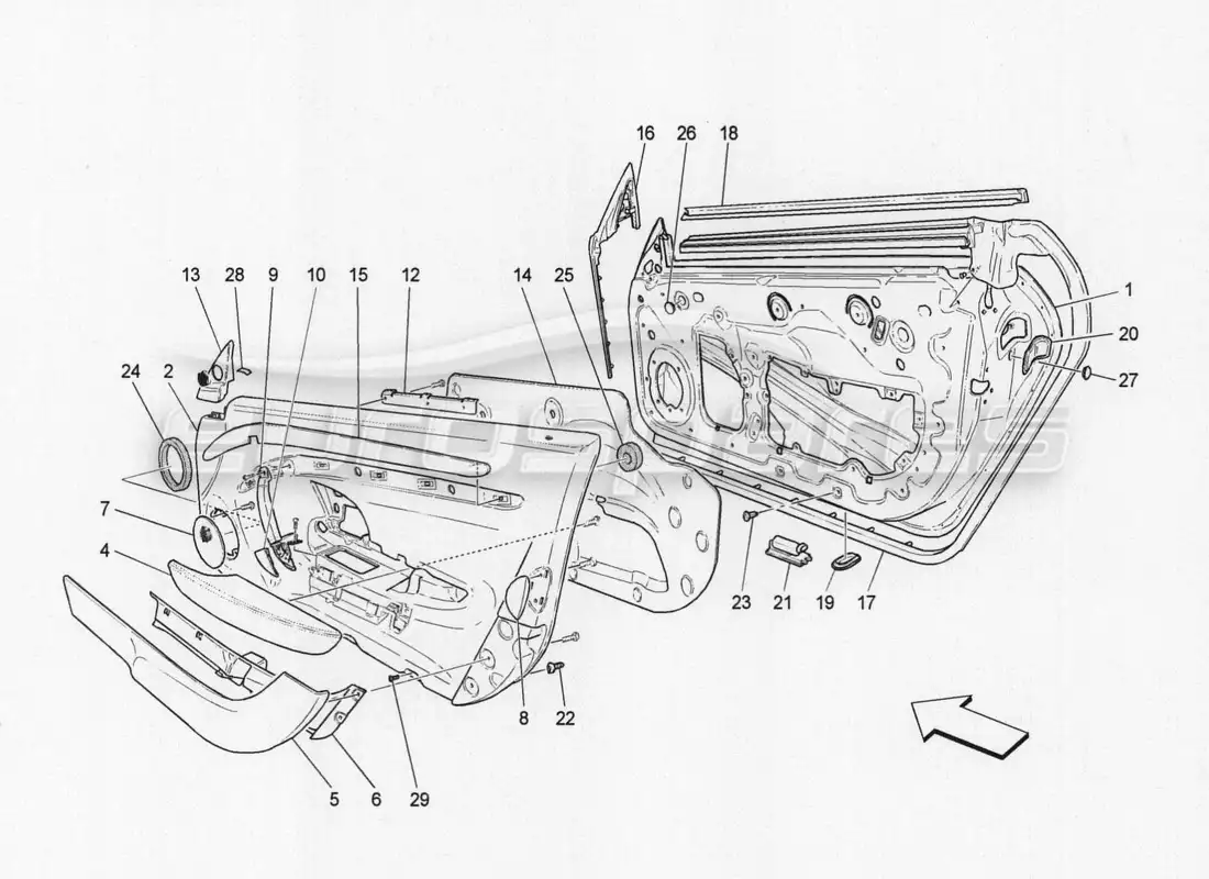 maserati granturismo special edition puertas delanteras: molduras y paneles diagrama de piezas
