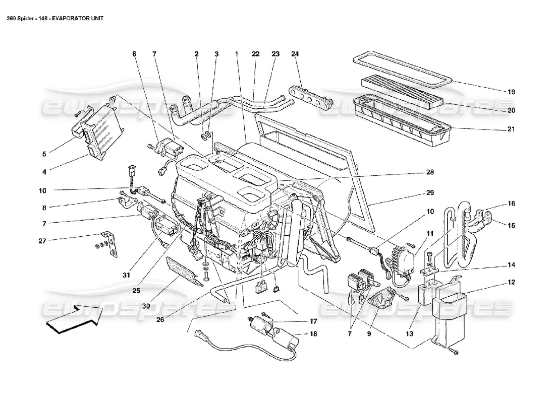 ferrari 360 spider unidad evaporadora diagrama de piezas