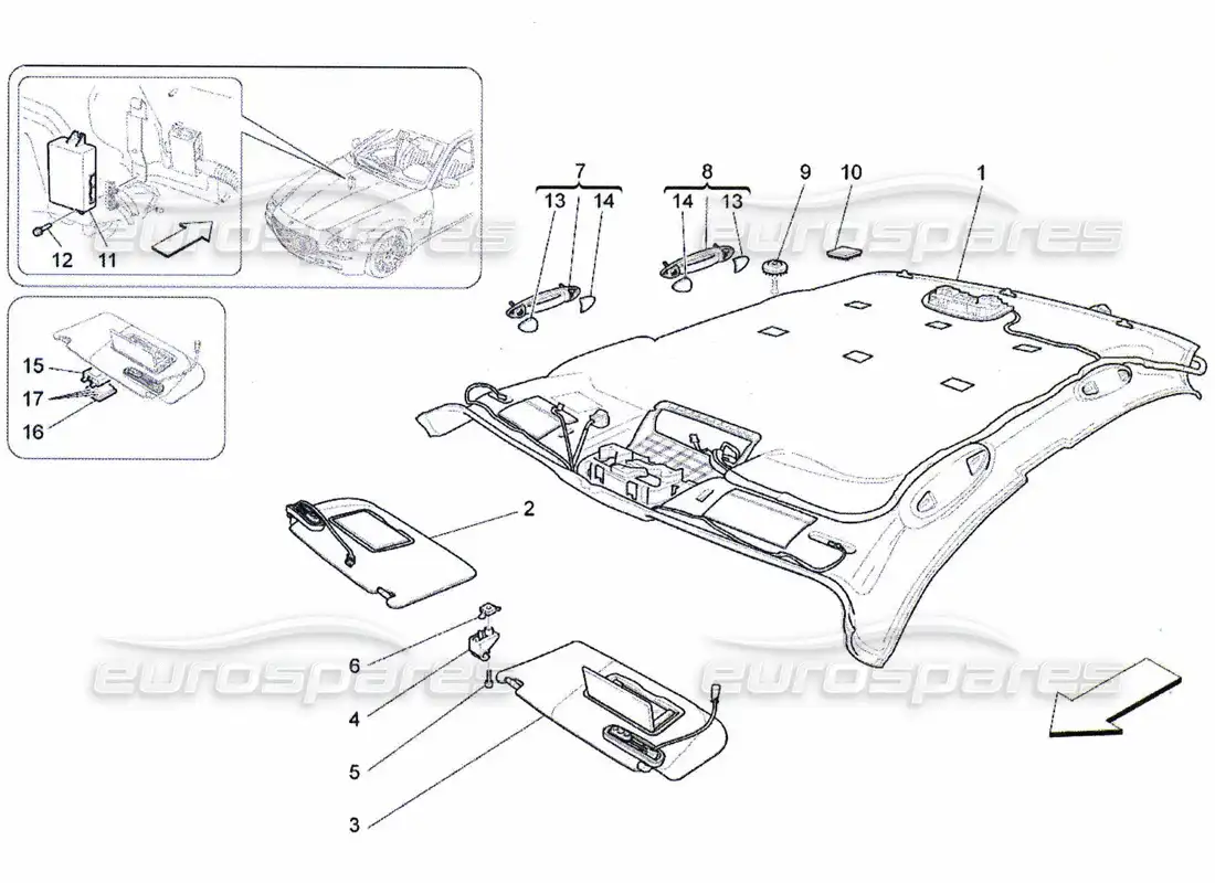 maserati qtp. (2010) 4.7 parasol y techo diagrama de piezas