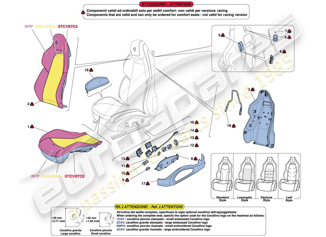 ferrari f12 berlinetta (usa) asiento delantero - acabados y accesorios diagrama de piezas