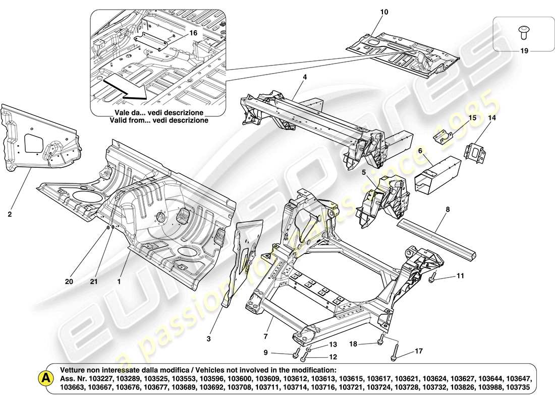 ferrari california (rhd) estructuras traseras y secciones de caja del chasis esquema de piezas