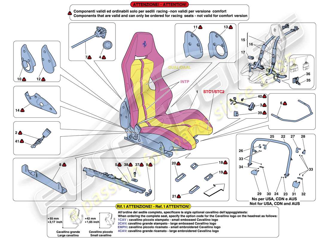 ferrari 458 italia (usa) diagrama de piezas del asiento de carreras