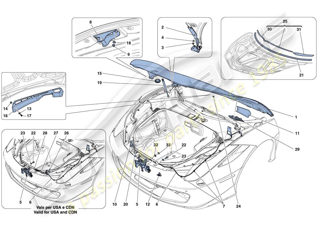 ferrari 458 spider (europe) tapa frontal y mecanismo de apertura diagrama de piezas