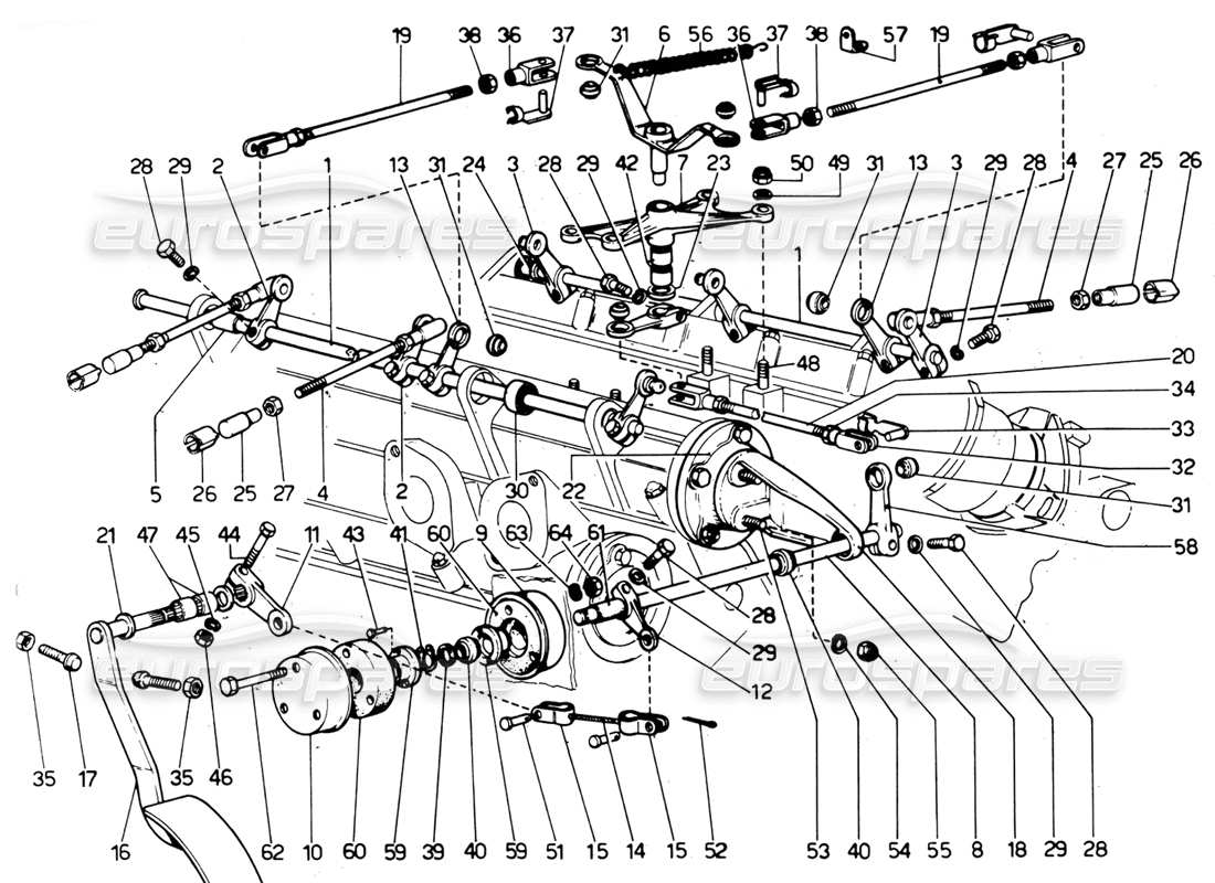 ferrari 365 gtc4 (mechanical) varillaje del acelerador - revisión diagrama de piezas