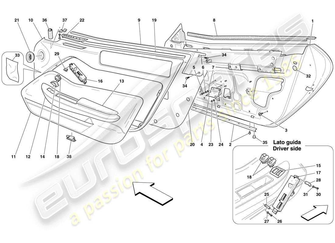 ferrari 599 gtb fiorano (europe) puertas - subestructura y acabados diagrama de piezas