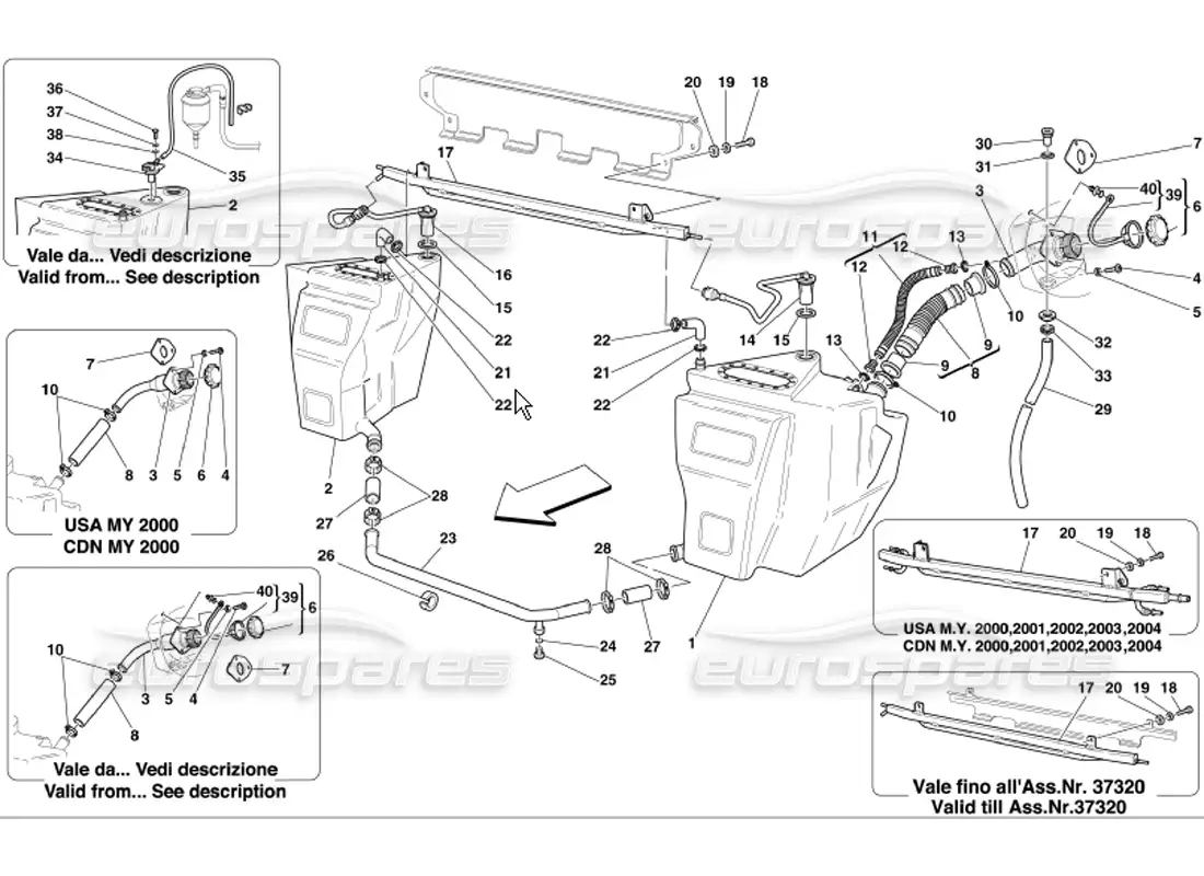 ferrari 360 modena tanques de combustible y unión diagrama de piezas