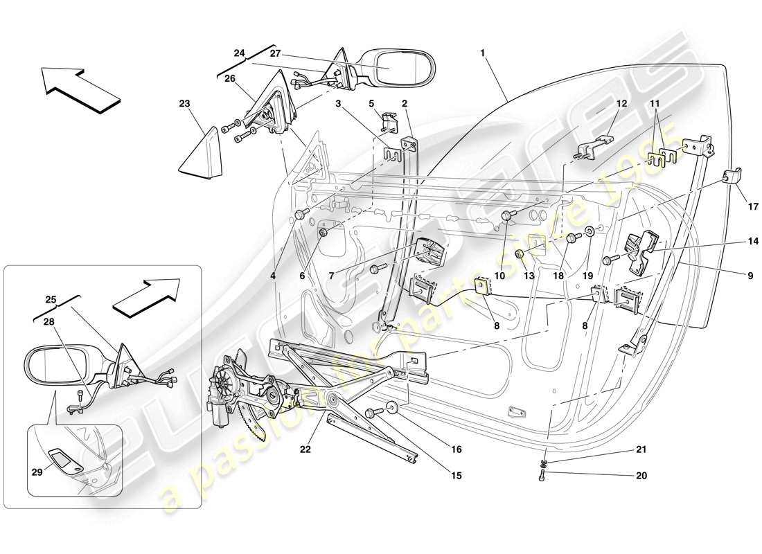 ferrari 612 sessanta (rhd) puertas - ventanas eléctricas y espejo retrovisor diagrama de piezas