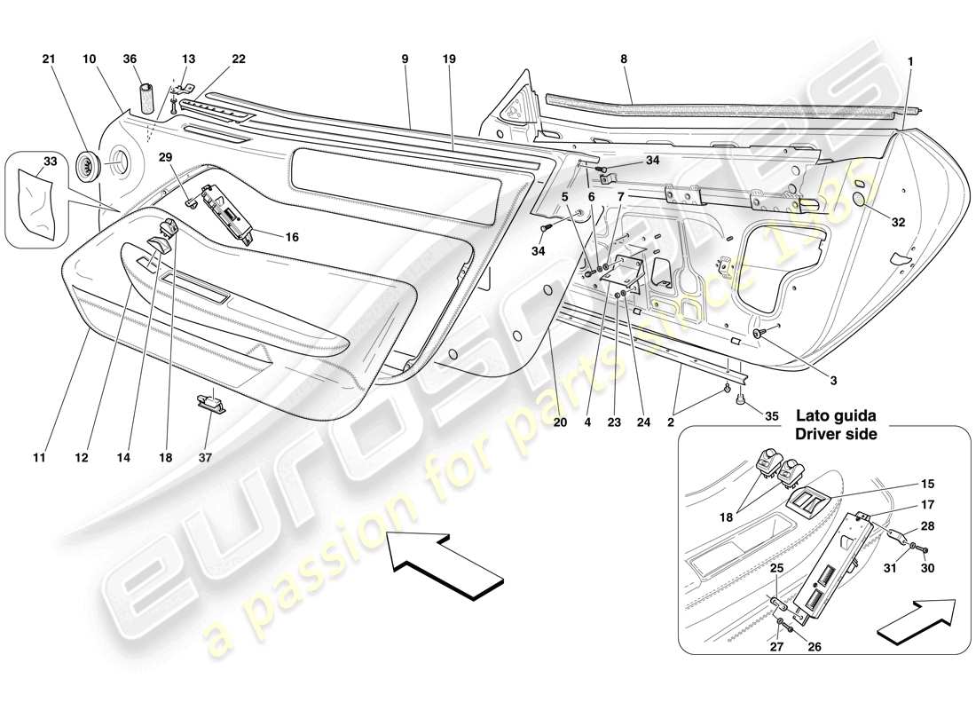 ferrari 599 sa aperta (usa) puertas - subestructura y acabados diagrama de piezas