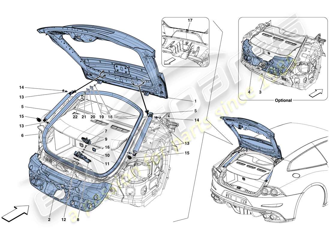 ferrari gtc4 lusso t (rhd) tapa trasera y mecanismo de apertura diagrama de piezas