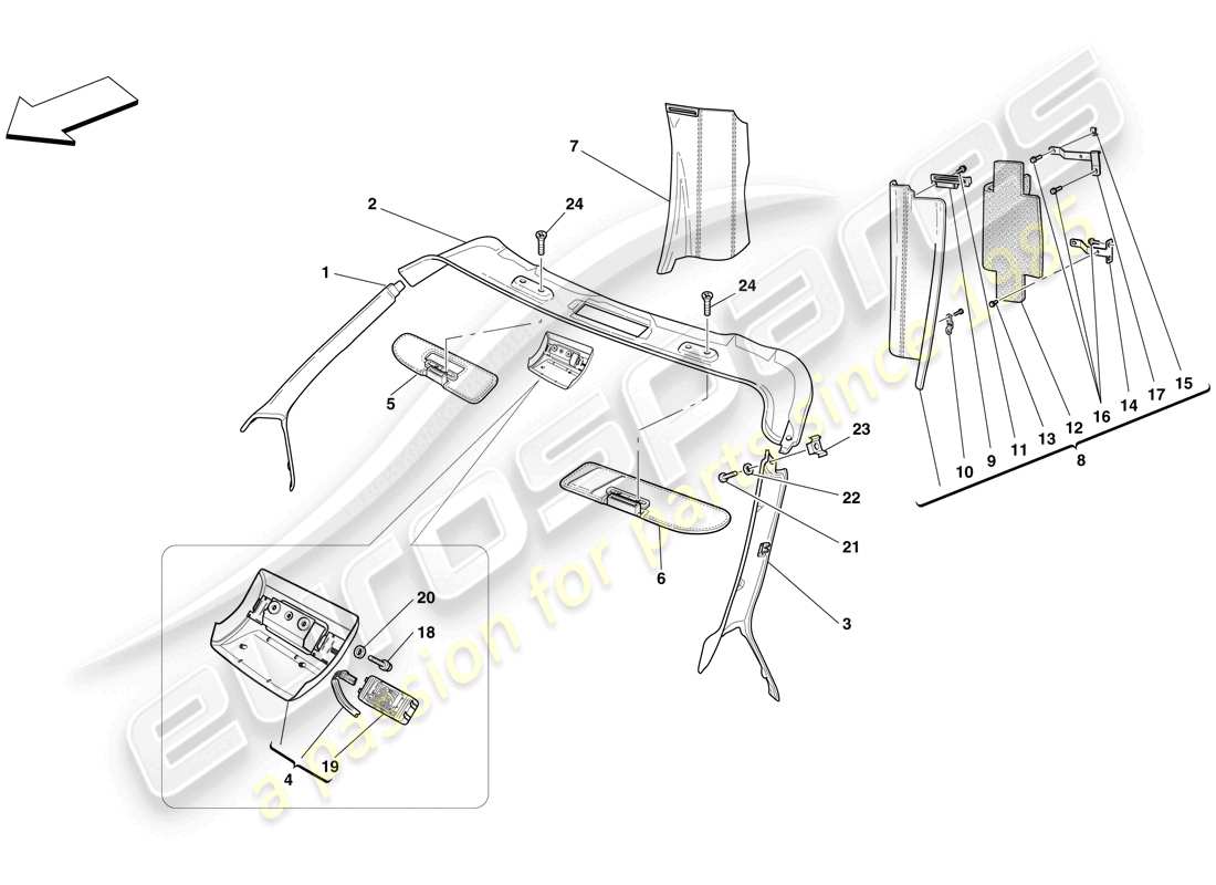 ferrari f430 scuderia (rhd) accesorios y acabados del techo diagrama de piezas