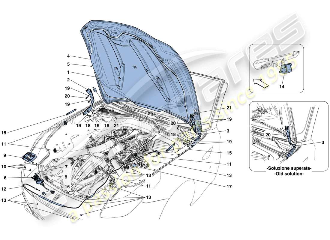 ferrari gtc4 lusso t (rhd) tapa frontal y mecanismo de apertura diagrama de piezas