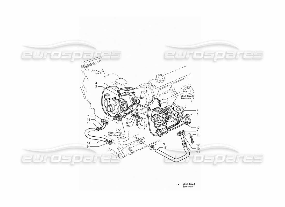 maserati ghibli 2.8 (abs) lubricación de turbosopladores diagrama de piezas
