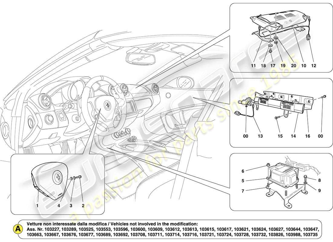 ferrari california (rhd) diagrama de piezas del sistema de airbag