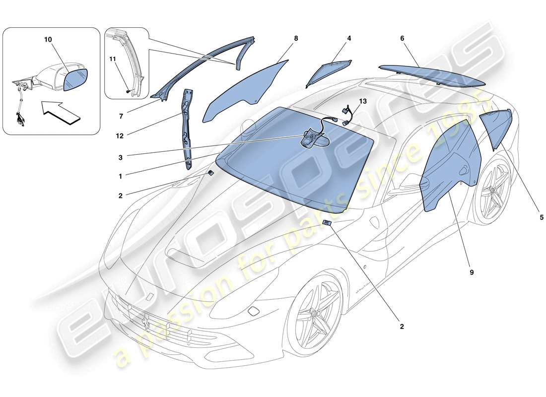 ferrari f12 berlinetta (usa) pantallas, ventanas y juntas diagrama de piezas