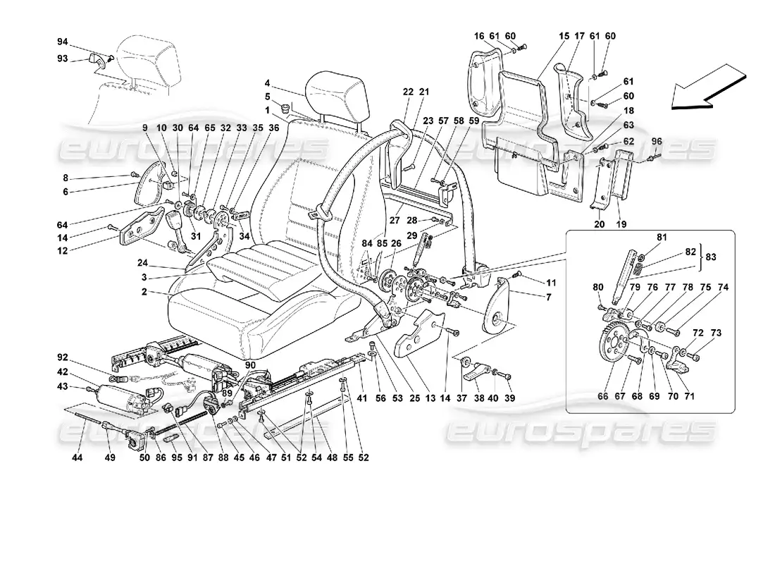ferrari 355 (2.7 motronic) asientos y cinturones de seguridad diagrama de piezas