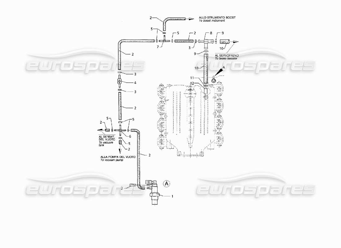 maserati qtp v8 (1998) sistema de vacío de servicios auxiliares (lhd) diagrama de piezas