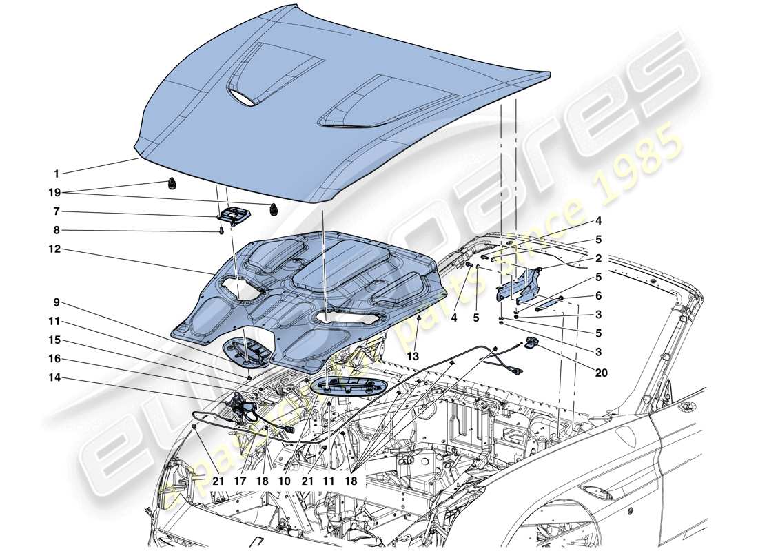 ferrari california t (europe) tapa frontal y mecanismo de apertura diagrama de piezas