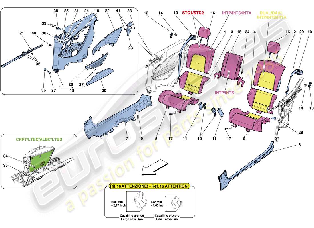 ferrari ff (europe) asiento trasero - cinturones de seguridad - acabado interior diagrama de piezas
