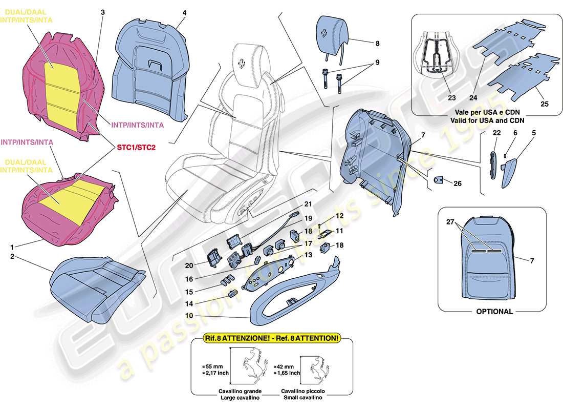 ferrari ff (rhd) asiento delantero - acabados y accesorios diagrama de piezas