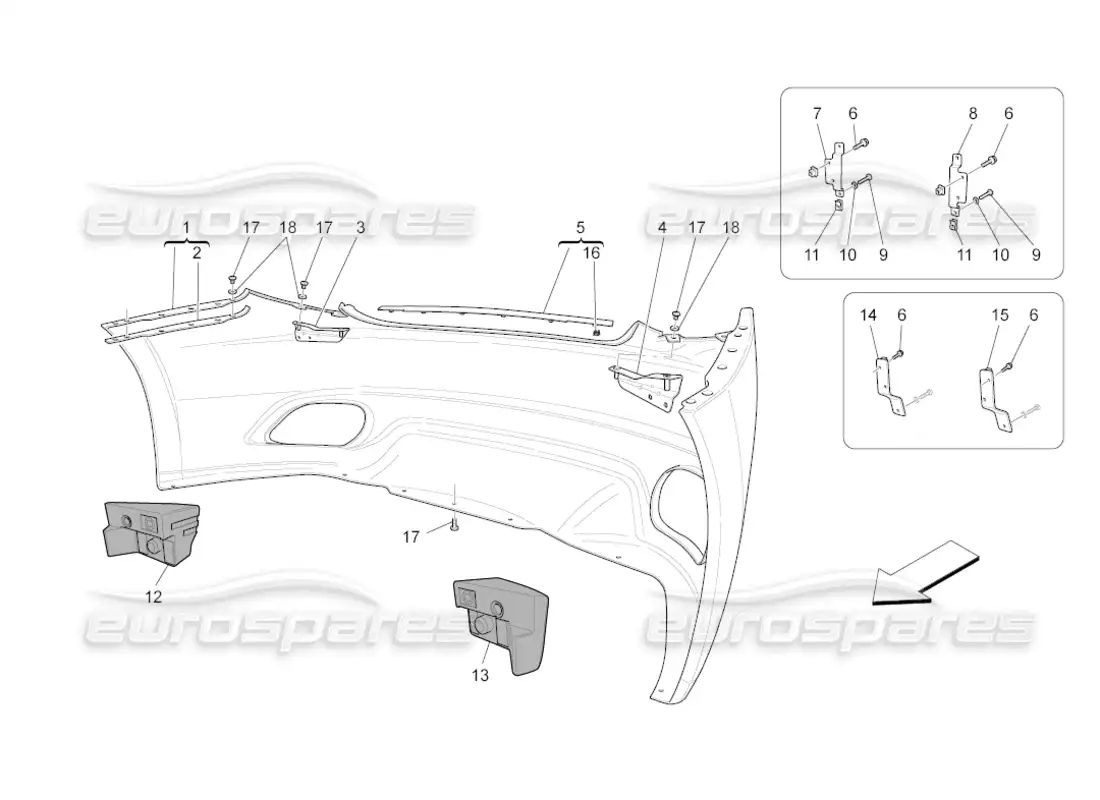 maserati grancabrio (2010) 4.7 parachoques trasero diagrama de piezas