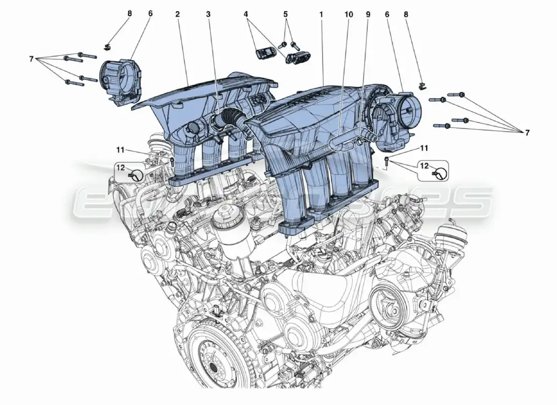 ferrari 488 challenge colector de admision diagrama de piezas