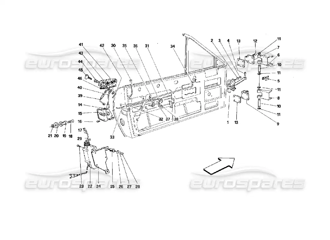 ferrari mondial 3.4 t coupe/cabrio puertas - cabriolet - diagrama de piezas de control de apertura y bisagras
