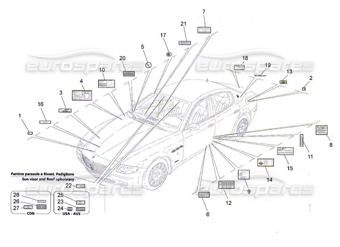 maserati qtp. (2010) 4.2 pegatinas y etiquetas diagrama de piezas