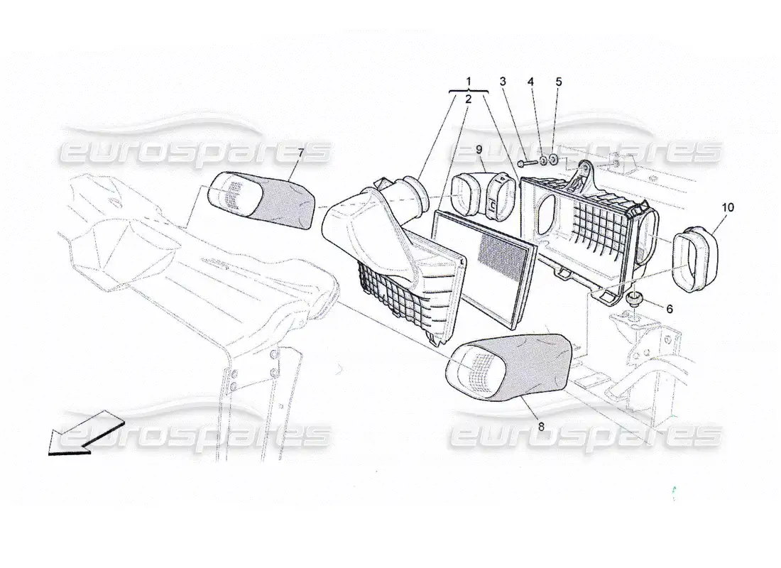 maserati qtp. (2010) 4.2 filtro de aire, toma de aire y conductos diagrama de piezas