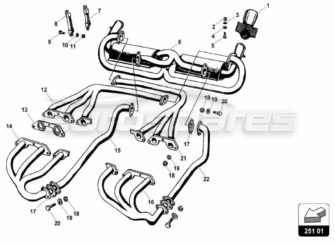 lamborghini miura p400s sistema de escape (sv) diagrama de piezas