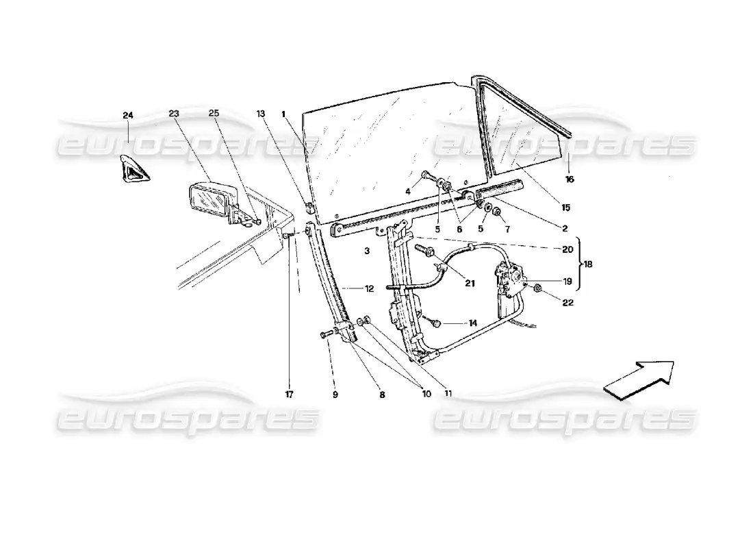 ferrari mondial 3.4 t coupe/cabrio puertas - cabriolet - diagrama de piezas del dispositivo de elevación de vidrios y espejo retrovisor
