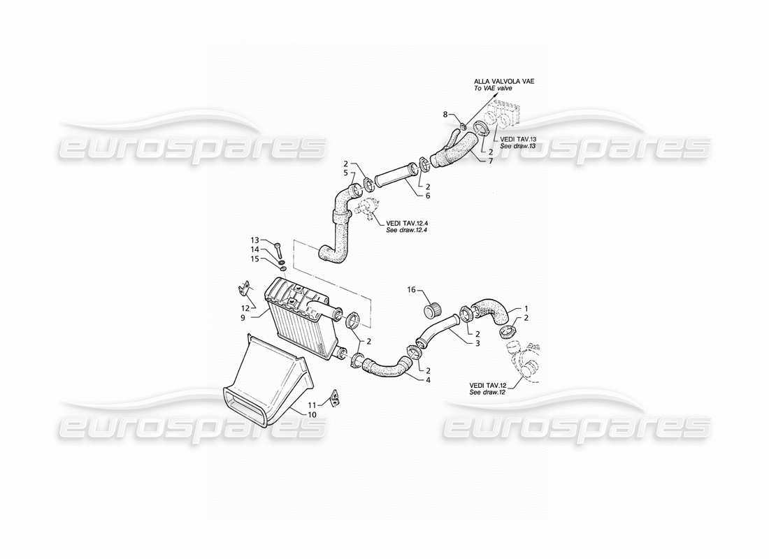 maserati qtp v8 (1998) intercambiador de calor - tuberías - diagrama de piezas del lado derecho