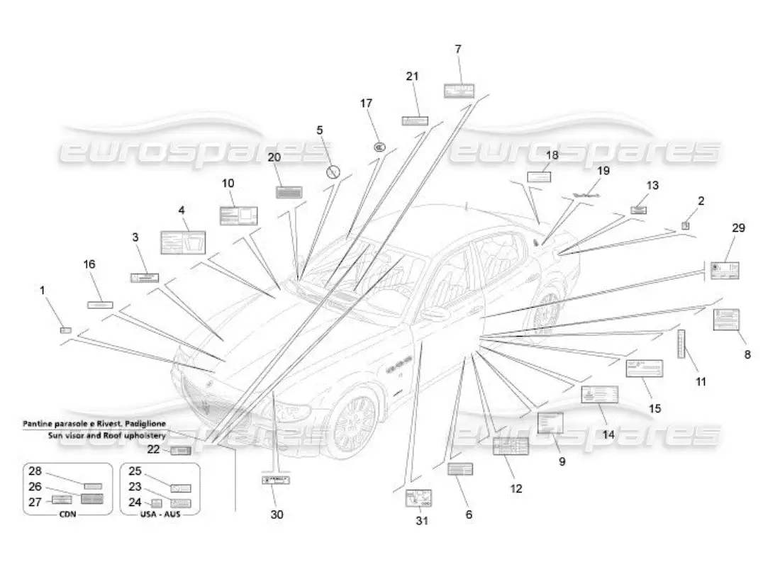 maserati qtp. (2005) 4.2 pegatinas y etiquetas diagrama de piezas