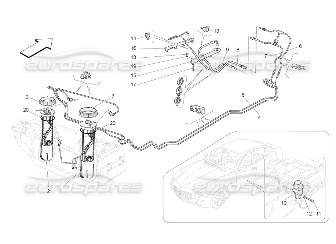 maserati qtp. (2006) 4.2 f1 bombas de combustible y líneas de conexión diagrama de piezas
