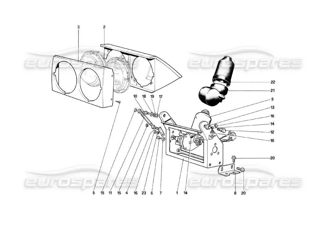 ferrari mondial 8 (1981) diagrama de piezas del dispositivo de elevación de faros