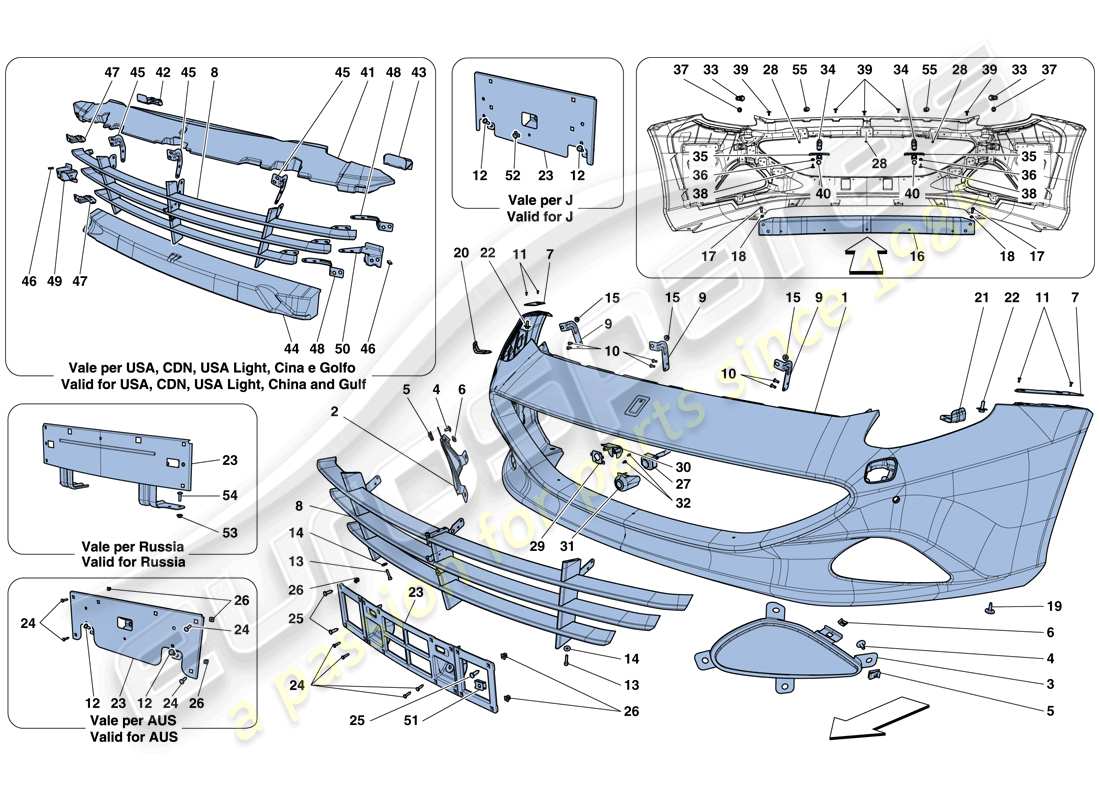 un diagrama de piezas del catálogo de piezas de Ferrari California T (EE. UU.)
