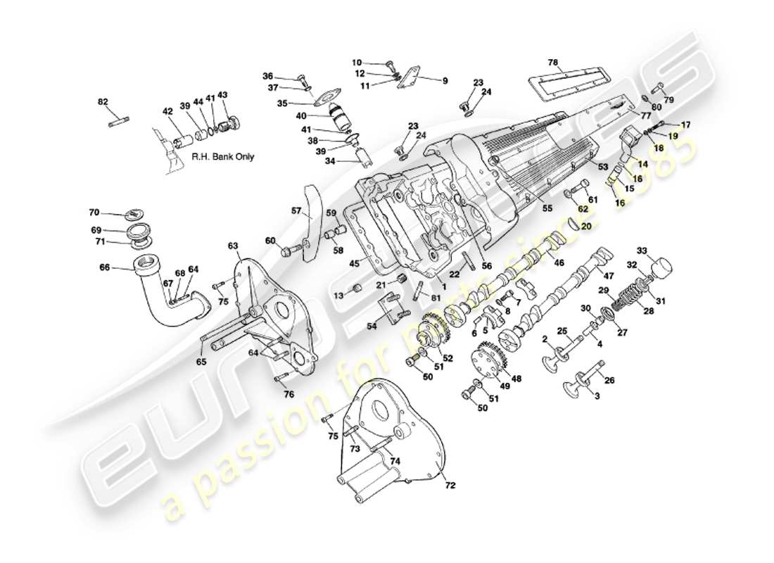 un diagrama de piezas del catálogo de piezas aston martin v8 volante (1999)