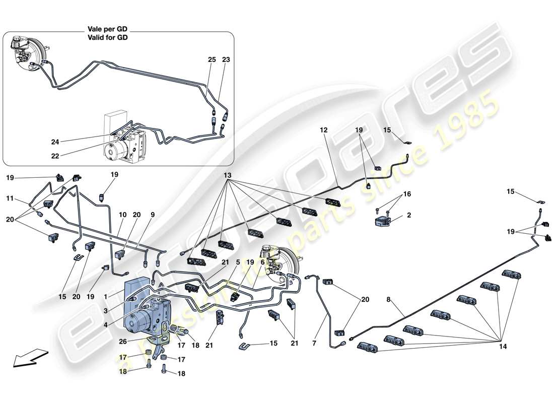un diagrama de piezas del catálogo de piezas Ferrari California T (RHD)