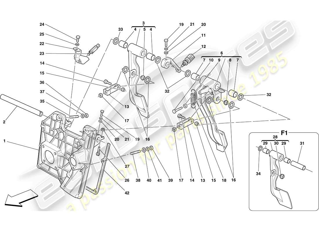 un diagrama de piezas del catálogo de piezas Ferrari F430 Coupé (RHD)