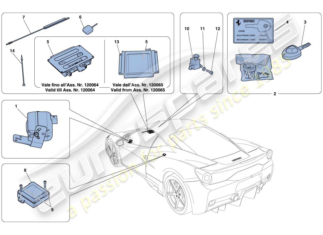 un diagrama de piezas del catálogo de piezas Ferrari 458 Speciale (EE. UU.)