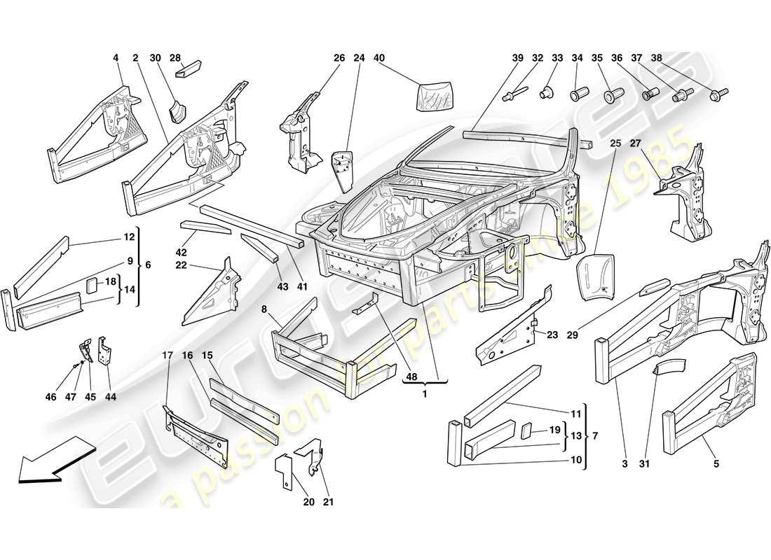 un diagrama de piezas del catálogo de piezas ferrari f430 coupe (rhd)