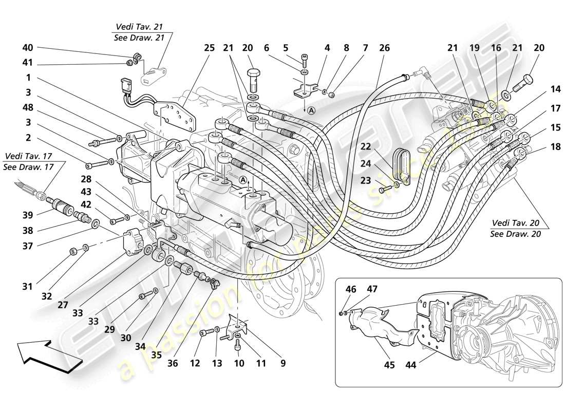 un diagrama de piezas del catálogo de piezas Maserati Trofeo