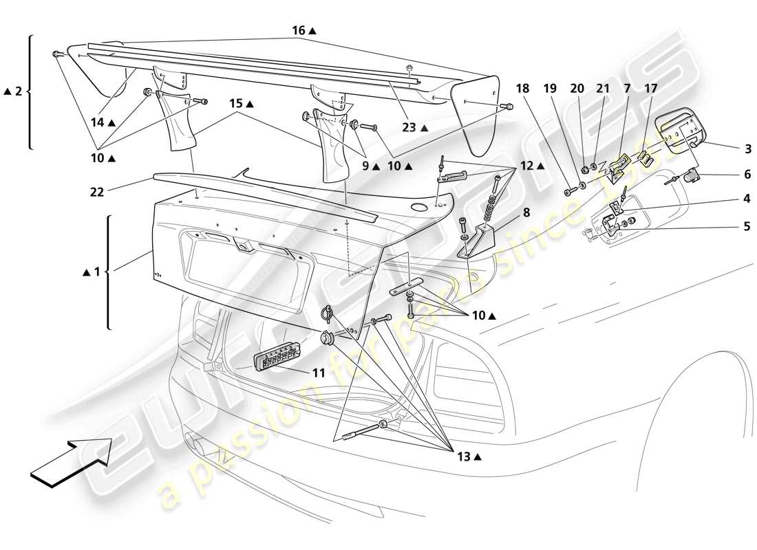 un diagrama de piezas del catálogo de piezas Maserati Trofeo