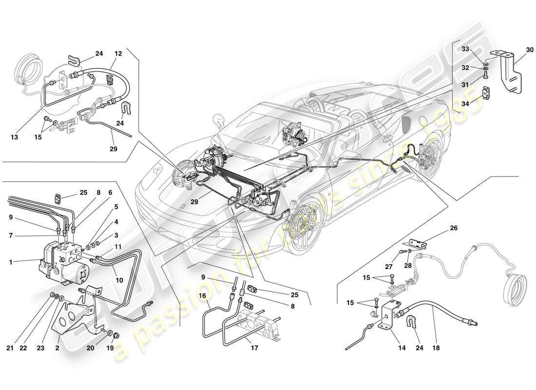 un diagrama de piezas del catálogo de piezas Ferrari F430 Spider (Europa)