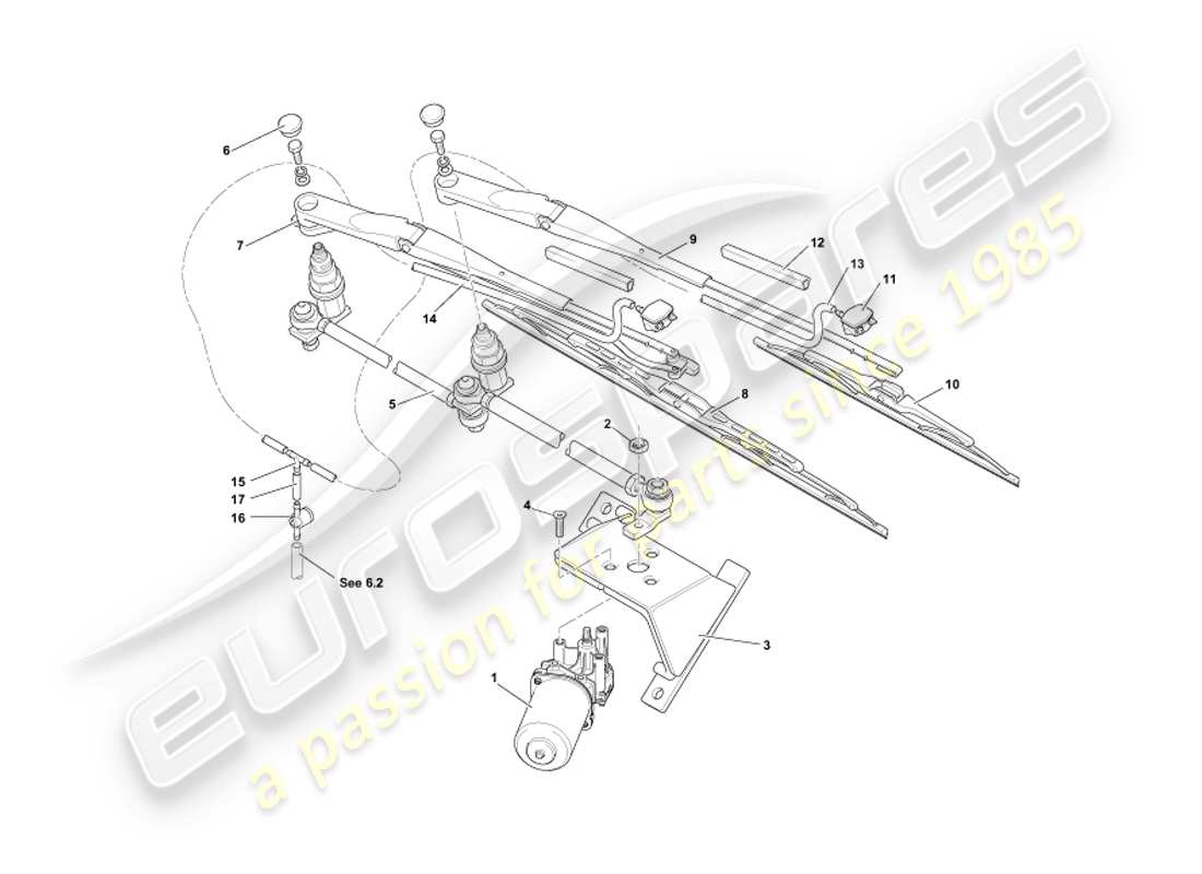 aston martin db7 vantage (2002) diagrama de piezas de limpiaparabrisas