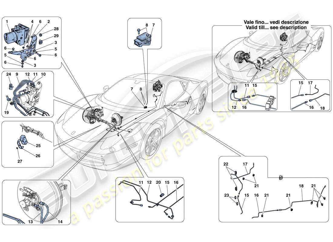 ferrari 458 italia (rhd) diagrama de piezas del sistema de frenos