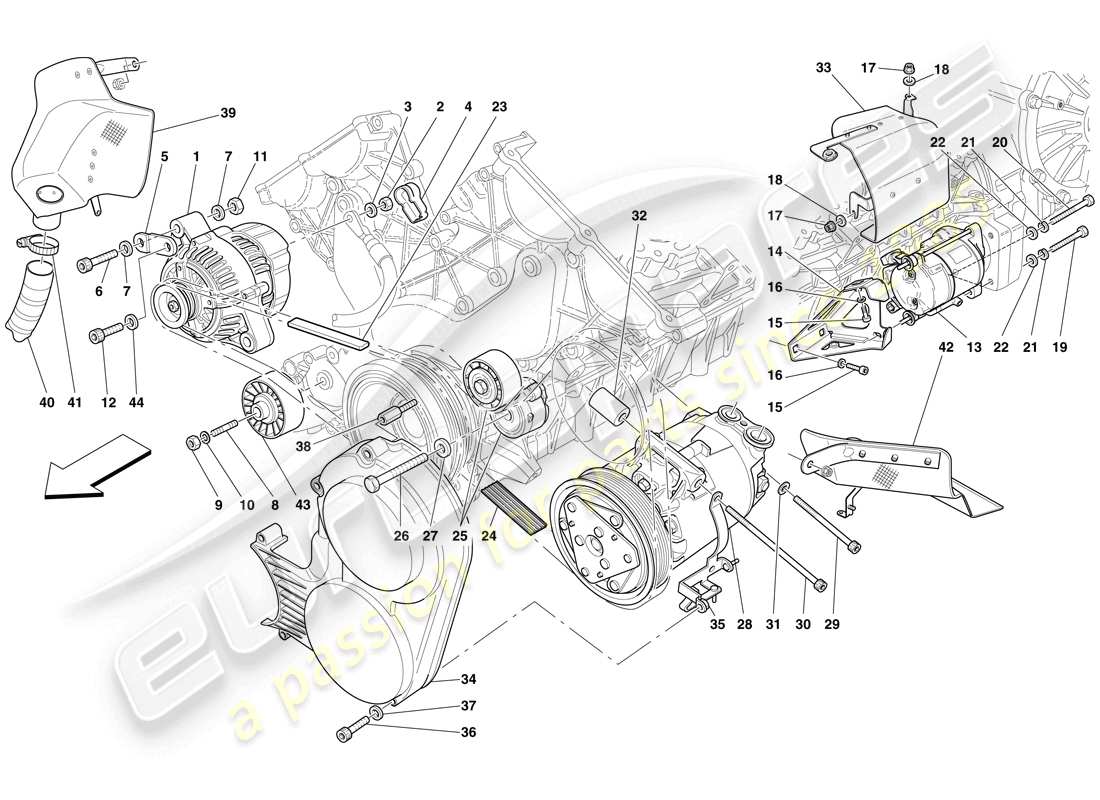ferrari 599 sa aperta (usa) alternador, motor de arranque y compresor de ca diagrama de piezas
