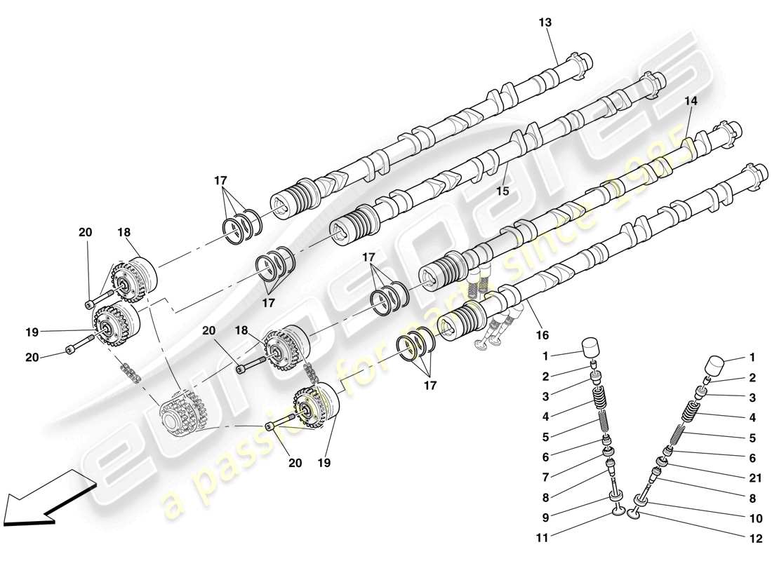 ferrari 599 sa aperta (usa) sistema de distribución - empujadores y ejes diagrama de piezas