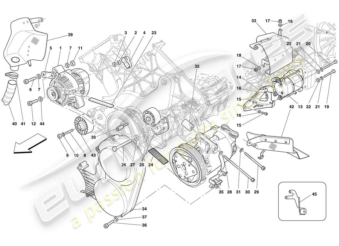 ferrari 599 gto (usa) alternador, motor de arranque y compresor de ca diagrama de piezas